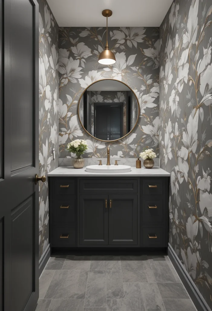 Bold Grey Bathroom Wallpaper
