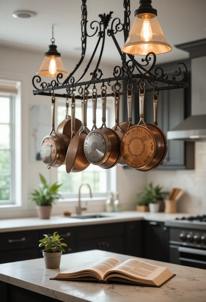 Ceiling-Mounted Pot Racks Save Floor Space