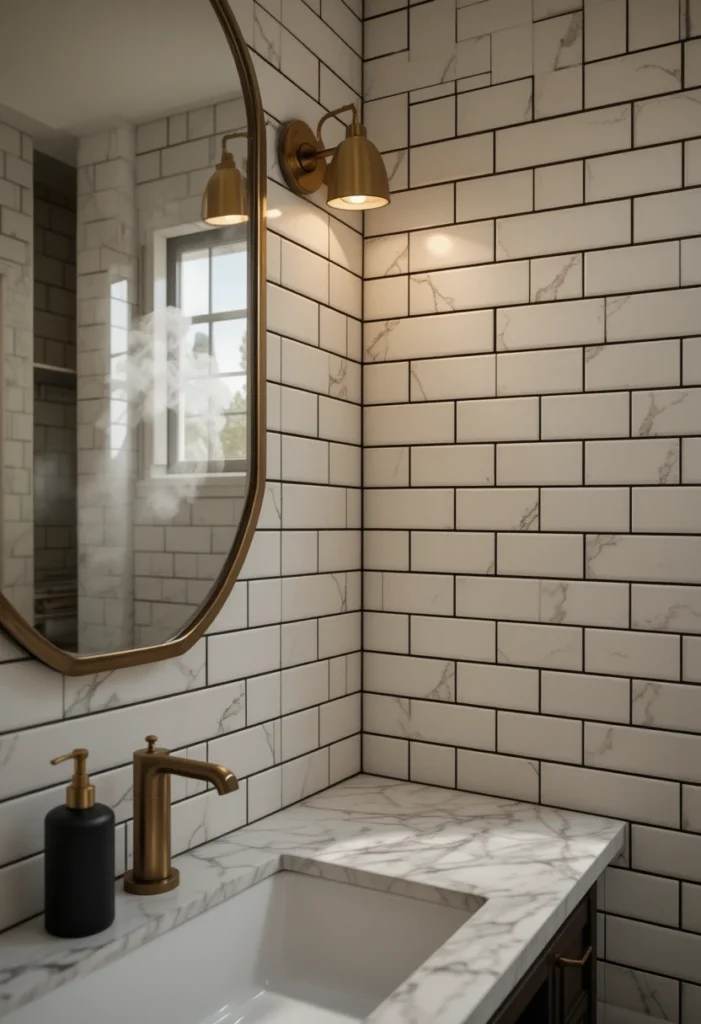 Classic White Subway Tiles with Bold Black Grout