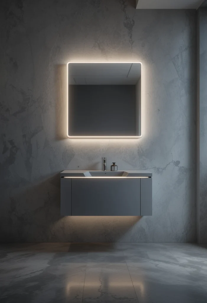 Floating Grey Vanities with LED Backlighting