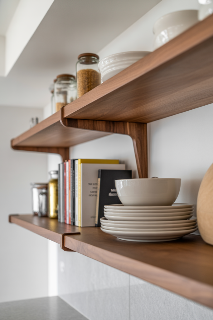 Floating Wooden Shelves with Hidden Brackets