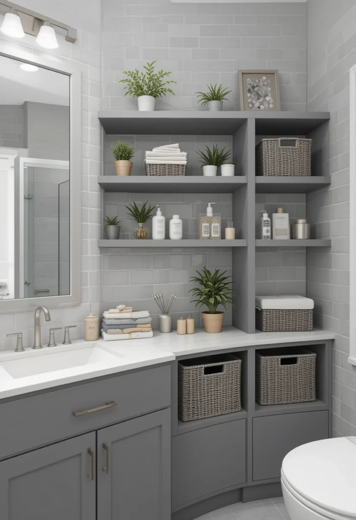 Grey Bathroom Storage as Design Elements