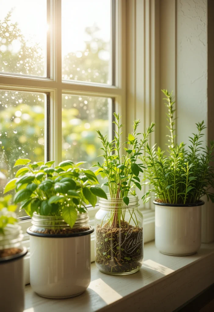 Herb Gardens in Vintage Containers