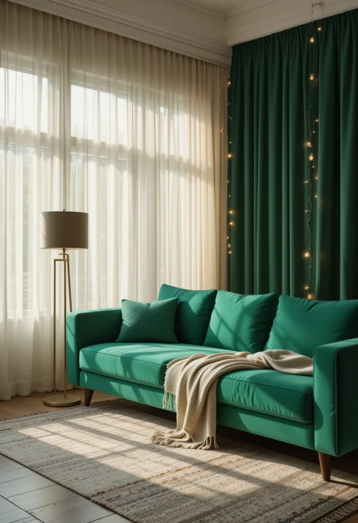 Lighting That Makes Green Sofas Glow