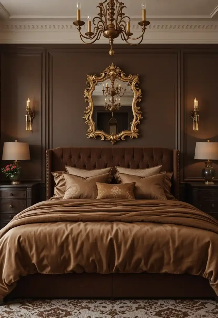 Luxurious Brown Velvet and Brass