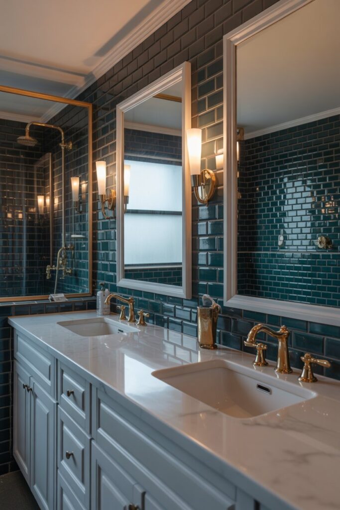 Navy and Brass Master Bathroom Perfection