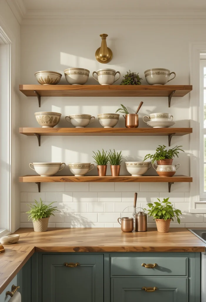 Open Shelving Over Upper Cabinets
