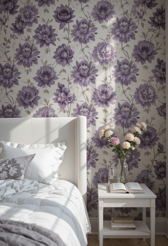 Purple Floral Wallpaper Accent
