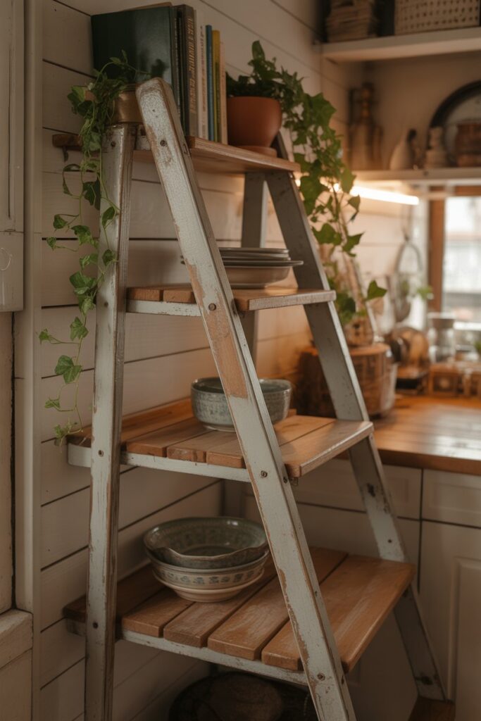 Repurposed Ladder Shelving