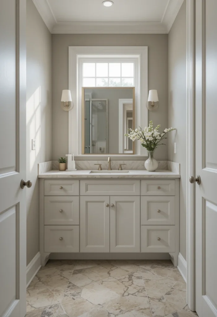 Soft Grey Walls with Natural Stone Accents
