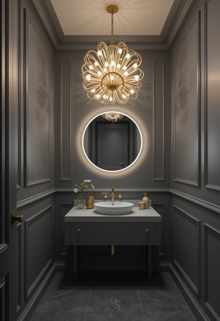 Statement Lighting in Grey Bathrooms