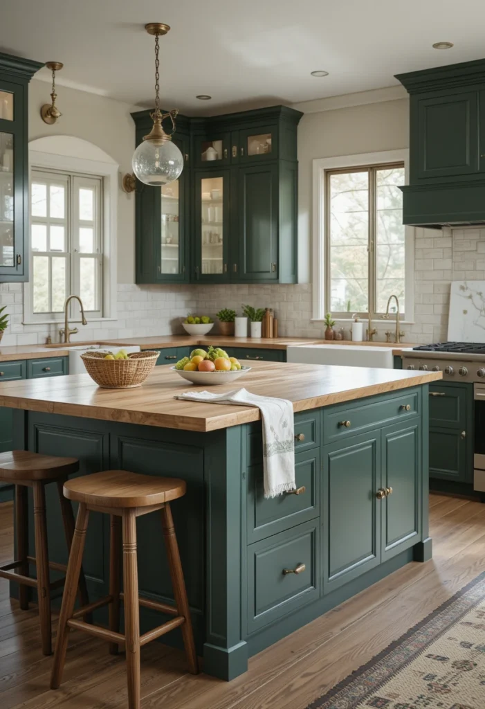 Green Kitchen Islands and Focal Points